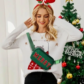 Christmas Fanny Pack, Merry Letter Belt Bag, Green Christmas Purse Crossbody Bag Nylon Adjustable Strap, Christmas Gifts For Girls Boys Women Men