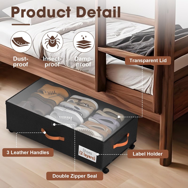 Eastherry Under Bed Storage Containers with Wheels, 9.5 inches Higher