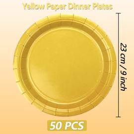 PTECDROTS 50Pcs Yellow Paper Plates - 9” Dark Yellow Plates Bulk Dinner Plates Disposable Round Sun Plates for Daily Use Holiday Picnic Celebrations Yellow Party Decorations