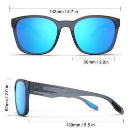 Sunglasses for Men Women Polarized Sports Sunglasses Lightweight Durable Flexible TR90 Frame 100% UV Protection Sunglasses Fishing Driving Running Matte Clear Grey and Ice Blue, Matte clear grey and