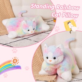 Glow Guards 16" Rainbow Cat Plush Pillow,Cute Kitty Stuffed Animal Soft Lovely Colorful Toy,Bedtime Sofa Decors,Christmas Birthday Children's Day Hoilday Gift for Toddler Kids