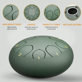 Rain Drum for Outside,6 Inches 8 Notes Rain Drum for Garden Instrument, Drum Rain Chime Waterproof, Chakra Rain Drum Outdoor，with Drum Bag, Music Book, Drum Mallets (Navy Blue)