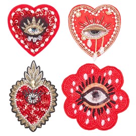 arricraft 4 Pcs 4 Styles Evil Eye Patches, Sewing on Beading Patches Felt Appliques Patch Decorative Clothes Patches Craft Accessories for Clothing Jeans Jackets Handbag Shoes Decoration