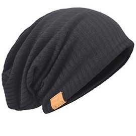 HISSHE Oversized Men Knit Beanie Hat Baggy Slouchy Double-Layer Skull Cap B011s (Black)(Size:L)