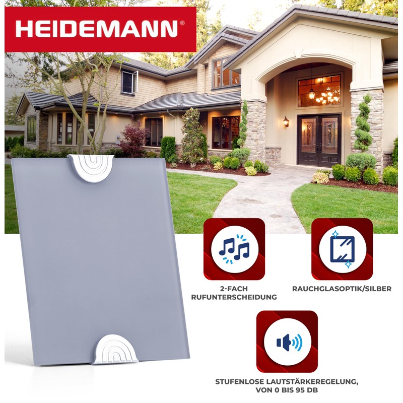 HEIDEMANN Türklingel Chorus - elektronische Haustürklingel - Mehrklanggong - rauchglas