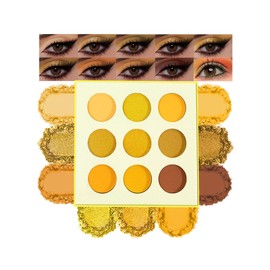 Hxssll 9-Color Yellow Gold Matte Shimmer Eyeshadow Palette – High Pigment Warm Orange, Lemon & Brown Shades, Long-Lasting Waterproof Blendable Eye Makeup for Summer, Sunset & Daily Looks