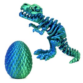 3D Printed Dinosaur Egg with Articulated T-Rex Toy Inside - Fun Fidget Dino Figure, Poseable Figure, Gradient Colour Desk Decor, Stress Relief Gift Idea (Green)