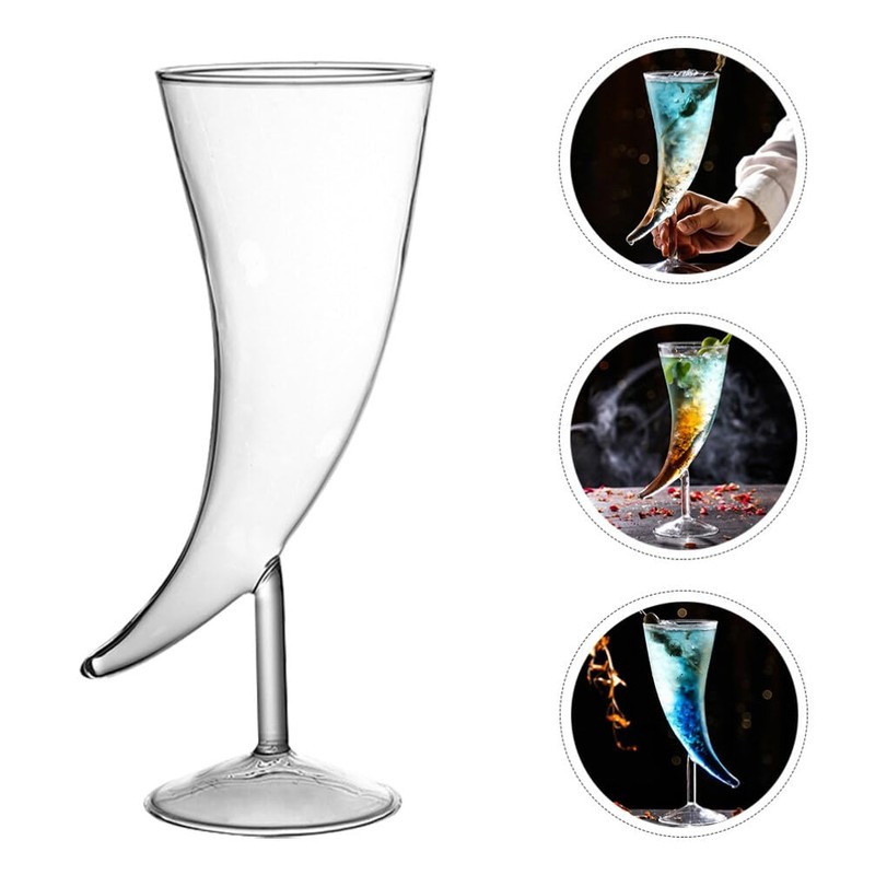 Creative Glass Horn-Shaped Goblet Glasses for Cocktails, Set of 2,