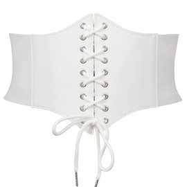 Women's Lace-up Corset Elastic Wide Belt, Tied Waspie Waist Belt for Women by WHIPPY, White, Fit Waist 26-29 Inches
