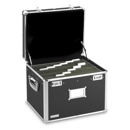Vaultz Portable File Box - 17.5 x 14 x 12.5 Inch Legal/Letter Size Storage Box with Dual-Combination Locking for Document Filing and Organization,Black