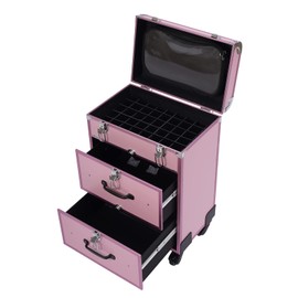 TFCFL Rolling Makeup Train Case Makeup Trolley Case with Wheels Cosmetics Rolling Organizer Jewelry Travel Cosmetic Train Case for Barber Stores, Nail Salons, Beauty Centers(Pink)