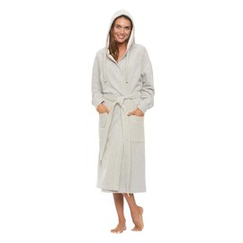 BY LORA Hooded Bathrobe Sweatshirt Robe for Unisex Adult, Men Women, Heather Gray - One Size