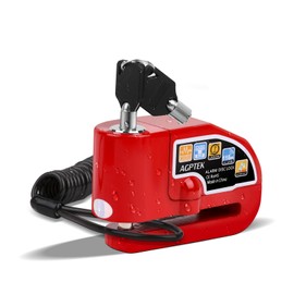 AGPTEK 110dB Motorcycle Brake Lock with 5FT Reminder Cable, Anti-Theft Padlock Waterproof with Lock Pin Carrying Bag for Motorcycle Bike Scooter