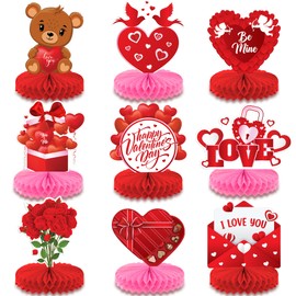 KatchOn, Valentines Day Centerpiece for Table - Pack of 9 | Red, Pink Valentines Day Table Decorations | Valentine Honeycomb Centerpieces for Valentines Decorations | Valentines Table Decorations