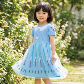 Coolspace Princess Dress, Children, Girls, Pretend Dress, Short Sleeve, Summer, Kids Costume, Princess Play, Birthday, Party, Present, blue