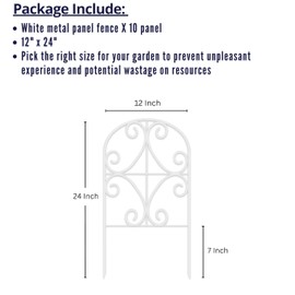 ShopLaLa Garden Fence Border Animal Barrier (10 Panels) 12in(L) x 24in(H) Wire Fence Butterfly Arch Panel Outdoor, Decorative Fencing Rustproof White Metal for Lawn Landscape, Dog Fences for The Yard