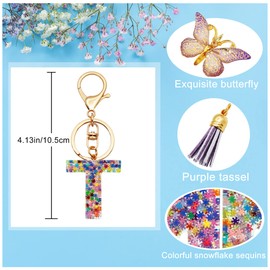 TTYY Initial Letter Keychain for Women Gift for Young Teenage Girl Gifts for Christmas to Mom Daughter Purple tassel (purple snow LetterT)