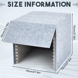 Pushglossy Desktop Soundproof Cover Portable Vocal Recording Booth Vocal Absorbing Shield Microphone Isolation Booth Cube for Music Studio Podcasts Decreasing Noise Home (Grey, 28 x 28 x 28 Inch)