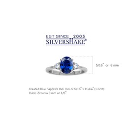 Silvershake 8X6mm Created Oval Shape Blue Sapphire 925 Sterling Silver Engagement Ring September Gemstone Birthstone Size 10