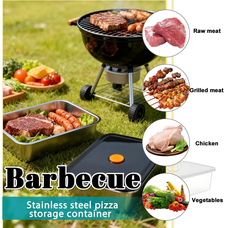 2Pcs Pizza Dough Proofing Box,Stainless Steel Pizza Storage Container with