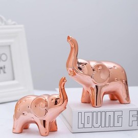 Tibeoyad Set of 2 Ceramic Elephant Ornaments, Desktop Statue, Tiny Animals, Elephant Figurine, Living Room Decoration, Modern Figure (Rose)