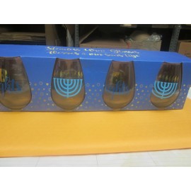 TMD Hanukkah Stemless Wine Glasses Set Of 4 (2 -8 Lights & 2 Menorahs) New