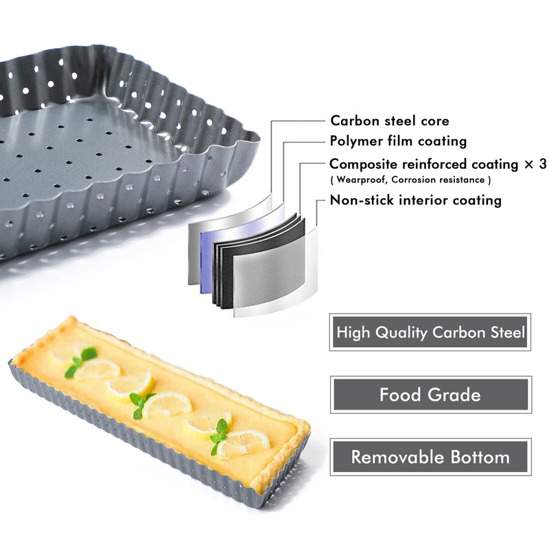 webake Quiche Tins with Loose Base Perforated Rectangular Tart Tin