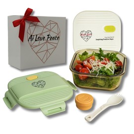 Ai Love Peace Soup Container with Dual Lids,26 oz Borosilicate Glass Lunch Box | Leakproof Lid+ Microwave &Safe Freezer Lid, Stackable,Glass Meal Prep Food Storage,Perfect for Work & Soup Lovers Gift.
