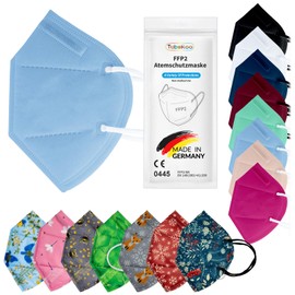 TubeRoo FFP2 Mask Light Blue Pastel Blue Pack of 5 Masks from Germany, Made in Germany, Soft Round Ear Loop Bands, Respirator Mask, Mouth Guard, Protective Mask, Dust Mask, Fine Dust Mask