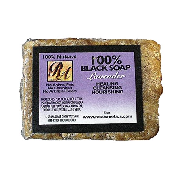 RA Cosmetics 100% Natural Black Soap with Lavender 5oz