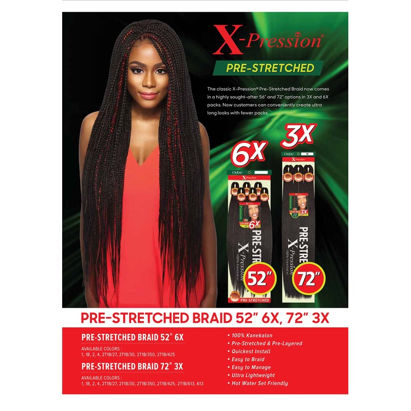 Outre Braids X-Pression Kanekalon 3X Pre Stretched Ultra Braid 72"