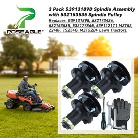 POSEAGLE 3 Pack Pre-Greased 539131898 Spindle with 532153535 Pulley Replaces 539131898, 532173436, 532153535, 532177865, 539112171 for Husqvarna MZT52, Z248F, TS254G, MZT52BF Lawn Tractors