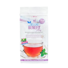 Té Deluxe Benefit Plus – Premium Herbal Tea Blend with Green & Red Tea, Ginger, Artichoke, Hibiscus & Spices. Natural Flavor, Stevia Sweetened - 60 Servings