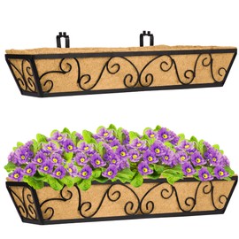 Y&M 2Pcs 30 Inch Large Window Box Railing Planter with Coco Liner, Outdoor Window Flower Boxes Over The Railing Planter Boxes Deck Fence Porch Patio Planter-Butterfly