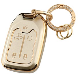 YUBOMT Key Fob Cover for Chevy Silverado Suburban Tahoe GMC Sierra Terrain Acadia Yukon Smart Car Key Shell with Key Ring (5 Buttons,Gold)