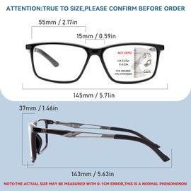 JO Progressive Multifocus Reading Glasses Unisex Progressive Reader Ultra-light Material (Black, 2, x)