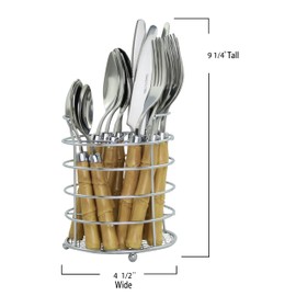 The Original Brink House Beyond Bamboo Stainless Steel Cutlery Set with Naturalistic Bamboo Handles / 16 pieces with Metal Stand, Lifestyle utensils set for home, first apartment, dorm, outdoor events