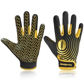 HLDD HANDLANDY Youth Football Gloves, High Grip Kids Receiver Gloves, Rugby Gloves, Black-Gold, S