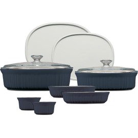 CorningWare Ceramic Bakeware Set with Lids Chip and Crack Resistant Stoneware Baking Dish, Microwave, Dishwasher, Oven, Freezer and Fridge Safe, 10-Piece French Navy