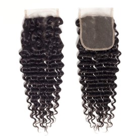 4x4 Lace Closure Deep Wave Human Hair 10 inch Curly Lace Closure 100% Unprocessed Free Part Closure Human Hair Natural Black Color (4x4-Deep Wave, 10inch)
