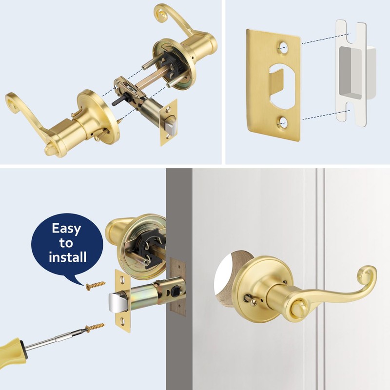 Bonpoly 6 Pack Gold Door Handles, Wave Style Door Lever