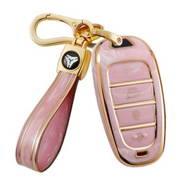 ontto TPU Car Key Fob Cover fit for Hyundai Santa Fe Tucson 2022 Nexo NX4 Atos Prime Solaris 2021 4 Buttons Remote Key Case Keyring Keychain Key Holder Key Shell Bag Accessories Pink