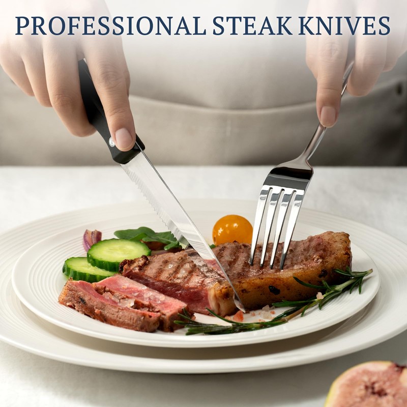 Astercook Silverware Set with Steak Knives 24-Piece Flatware Set for