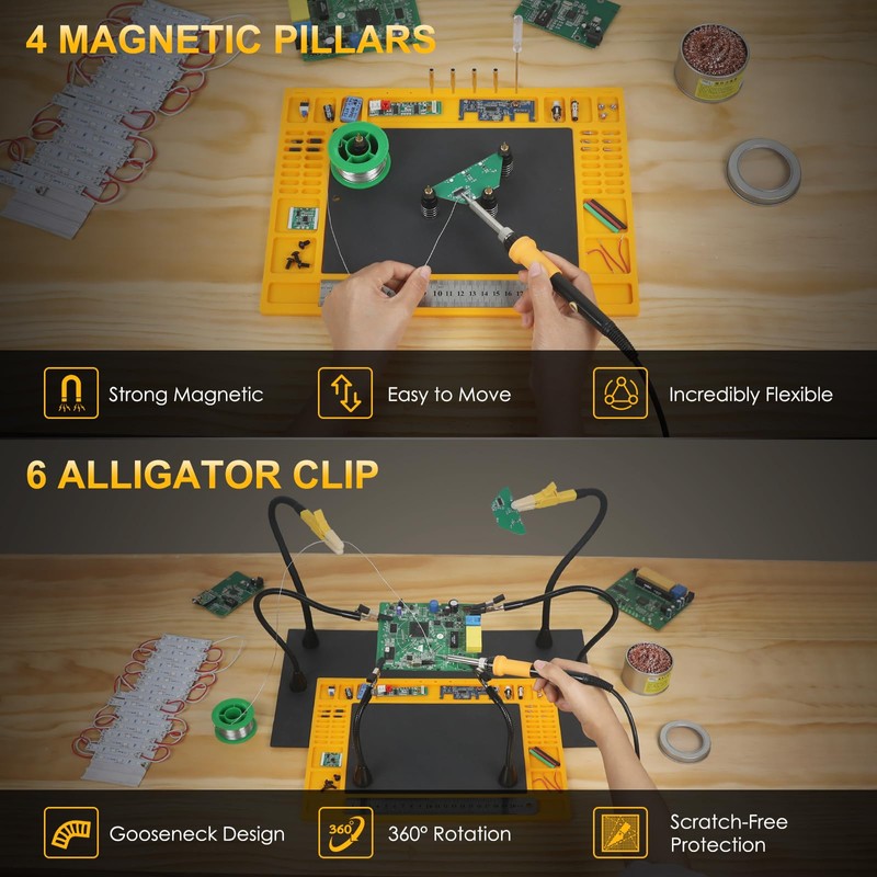 Helping Hands Soldering Station with Heavy-Duty Steel Base, Non-Slip Silicone