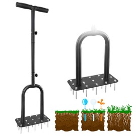 Yosuny Lawn Aerator Spiker with 15 Iron, Yard Lawn Aerator Tool with Assembly Accessories, Garden Metal Manual Lawn Aerator Caring and Lawns Loosening, Retractable 34" to 36"