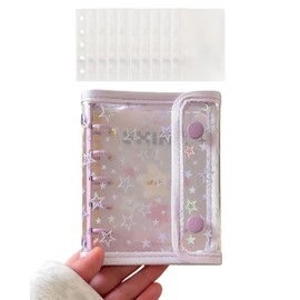 Tsukitoy Sticker Pad, Girls, Removable, Cute, M5 Sticker Pad, Clear Double-Sided Refills, 10 Refills, Refillable, 5-Hole Soft Cover Binder, 3D Sticker/Trekker Storage Organization, Pushing Goods