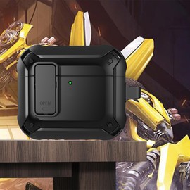 YSNZAQ Case for AirPods 4 with Keychain, Military Shockproof Protective Rugged Armor Hard Cover with Secure Lock for AirPods 4th Generation DHF Black