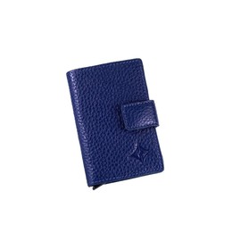 Cuero Estilo Leather Card Holder (Metallic Style) – RFID Protection, Popup Access, Water-Resistant Floater Leather, Multiple Color Options., Navy, Leather Card Holder (Metallic Style)