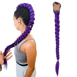 Purple Hair Extensions, French Curl Braiding Hair, Rumi Hair Braid, Rumi Plait Design, Easy Claw Clip Ponytail Extension for Stage Party Halloween Cosplay Costume, 66 Cm Length