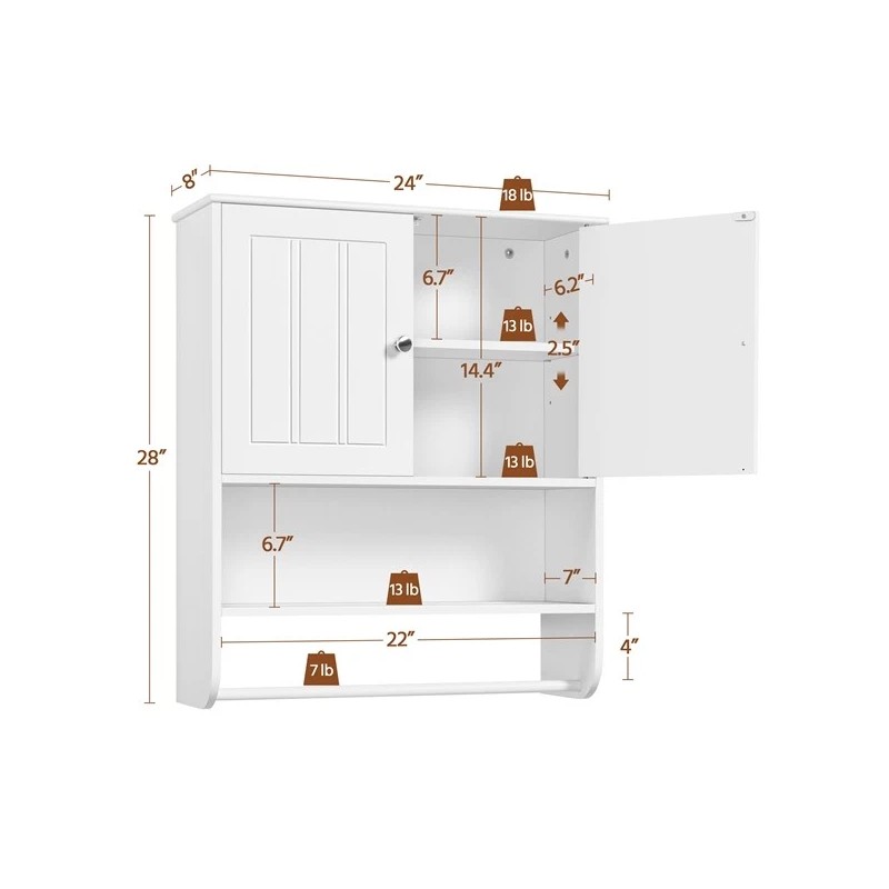 Topeakmart Bathroom Wall Cabinet with Towel Bar and Adjustable Shelf